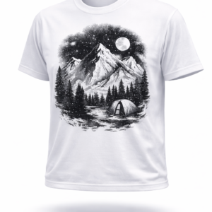 Camiseta sublimada personalizada con tecnología Epson en alta calidad, diseño artístico de paisaje natural.