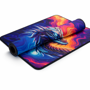 Mouse pad gamer sublimado con diseño de dragón multicolor en alta definición